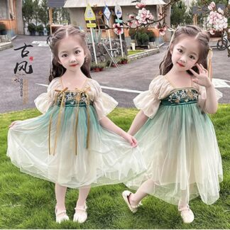 Elegant Short Sleeve Girls Ancient Chinese Traditional Hanfu Stage Performance Tang Suit Kids' Hanfu Traditional Chinese Garments 
