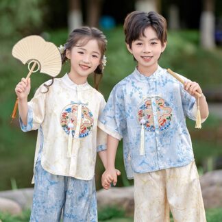 Chinese Hanfu For Boy Girl's Dress Short Sleeve, Customize Kids Team Logo or name for free