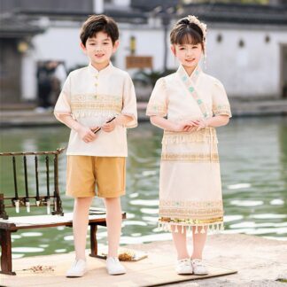 Customize Personal Name on The Dai Nationality clothing for Kids Short Sleeve Vintage Hanfu Dress Princess Dress Kids Modern Hanfu